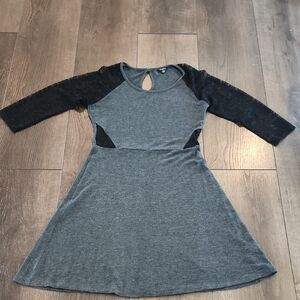Gray Skater Dress Large Lace Detail